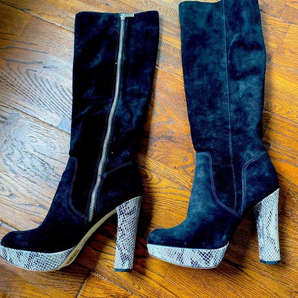 Michael Kors Suede boots with Faux snake skin platform heels - Picture 1 of 5